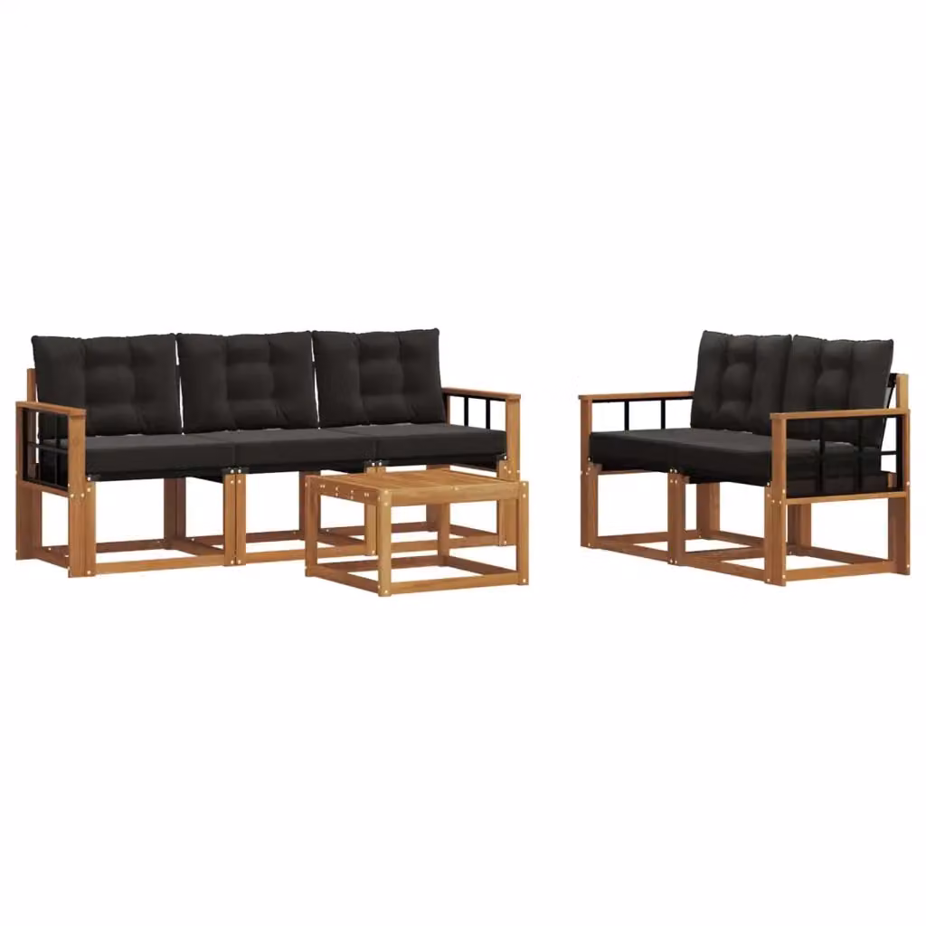 Set di mobili da esterno vidaXL composto da 6 pezzi in legno di acacia con tavolino e divani, colore marrone e nero – 2