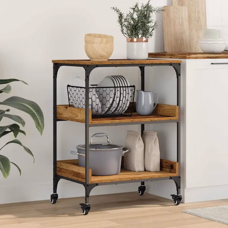 vidaXL Carrello da Cucina Legno vecchio 60 x 41 x 80.5 cm