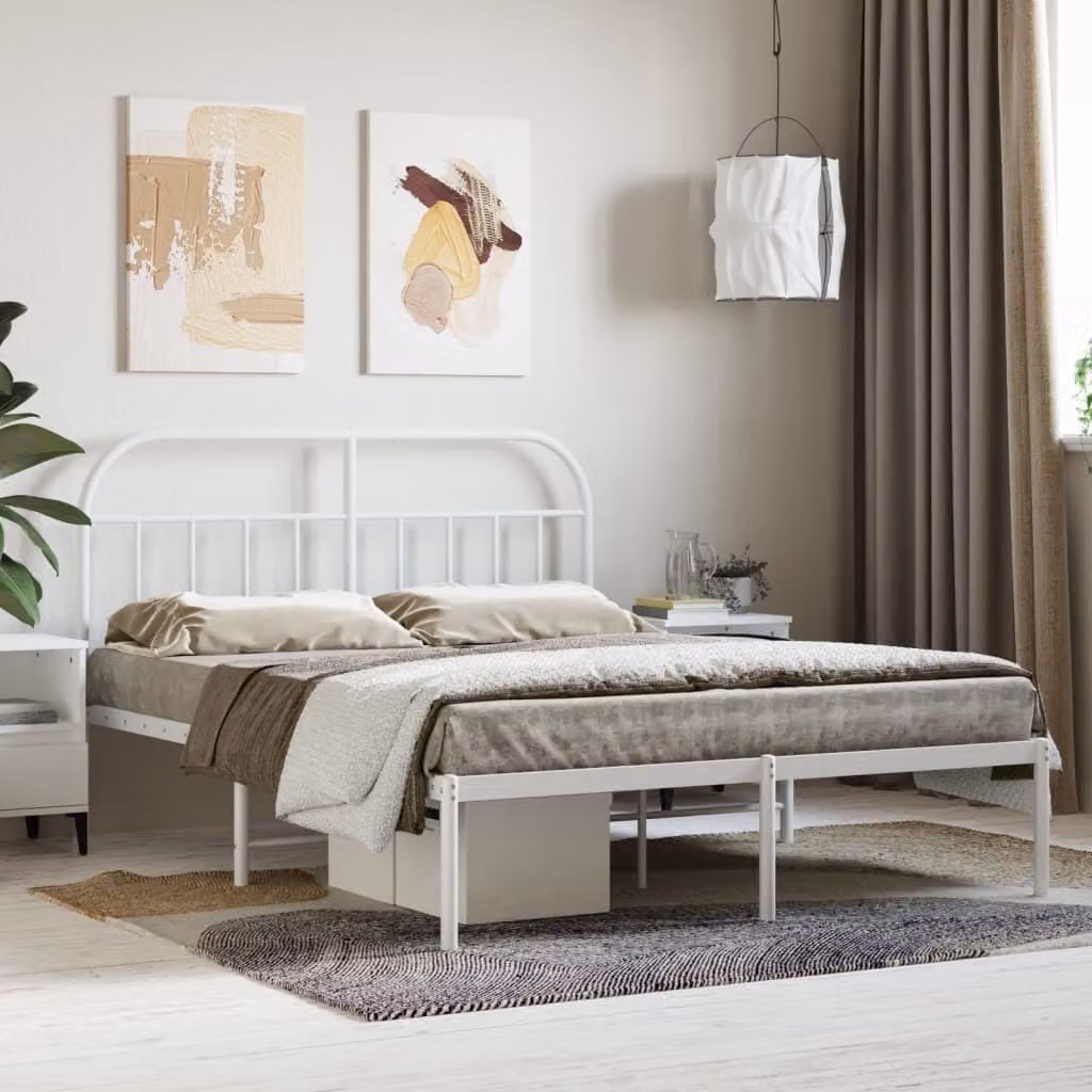 The Living Store Struttura letto con testiera in metallo bianco 150x200 cm