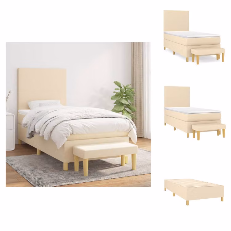 vidaXL Letto a molle con materasso crema 90x190 cm in tessuto - Letti & strutture letto