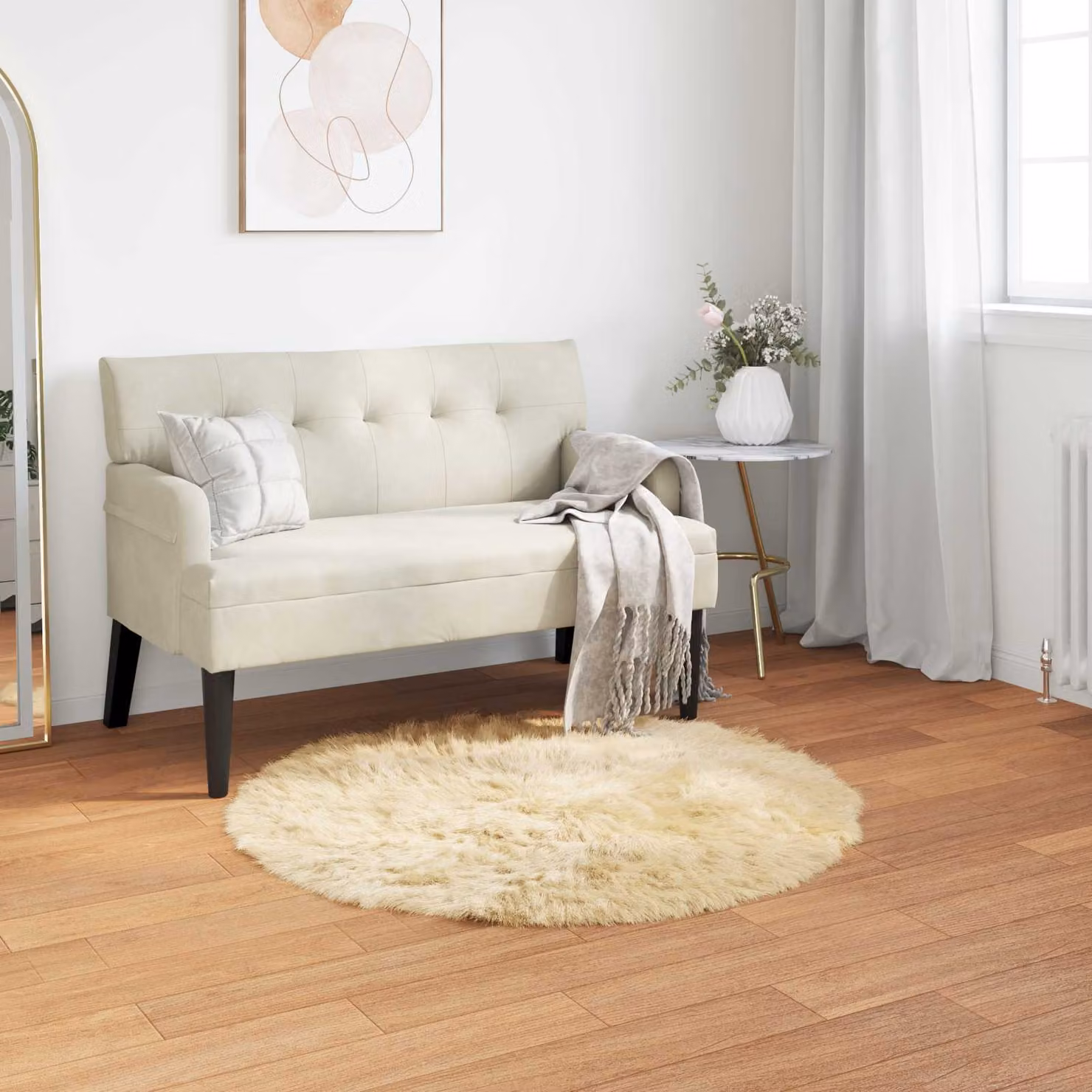 Tappeto rotondo moderno vidaXL in poliestere beige Ø 100 cm