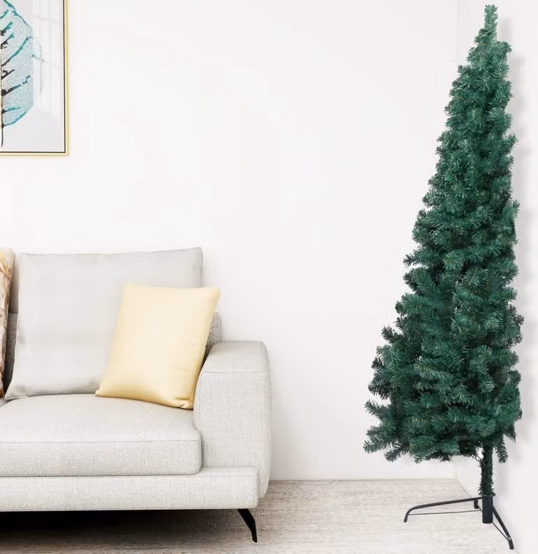 The Living Store Mezzo albero di Natale artificiale con supporto verde 120 cm PVC