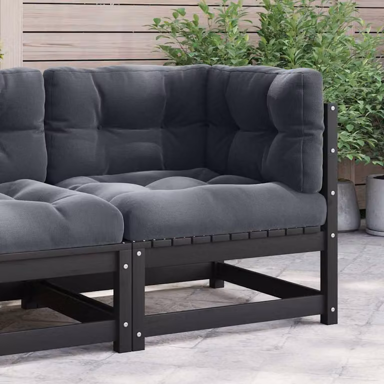 vidaXL Divano Angolare da Giardino Moderno in Legno di Pino con Cuscini Antracite e Neri
