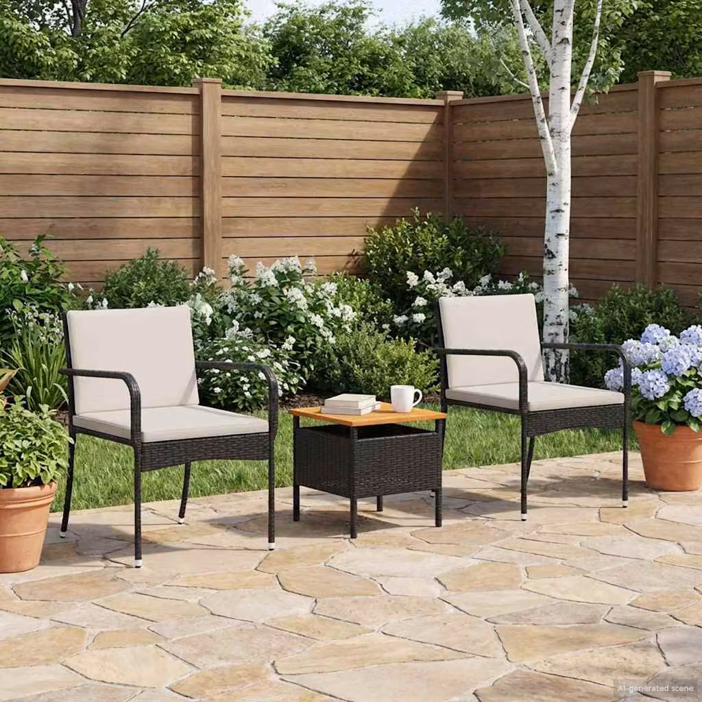 Set da giardino moderno vidaXL in polyrattan e legno di acacia nero