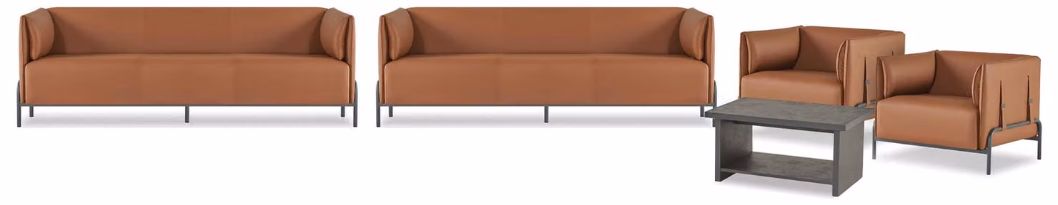 Braune Kunstleder Arbeitszimmer Designer 2x Dreisitzer Couchtisch Sessel