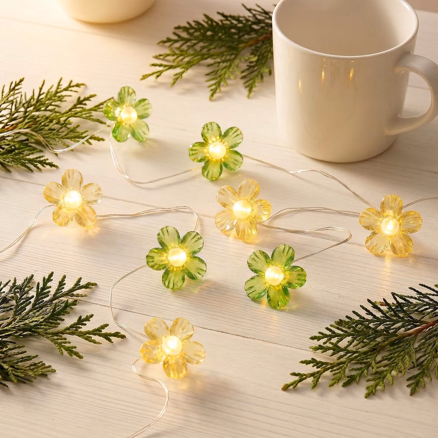 Catena luminosa a LED a forma di fiori, 20 LED bianco caldo, 2 metri, alimentazione a batteria