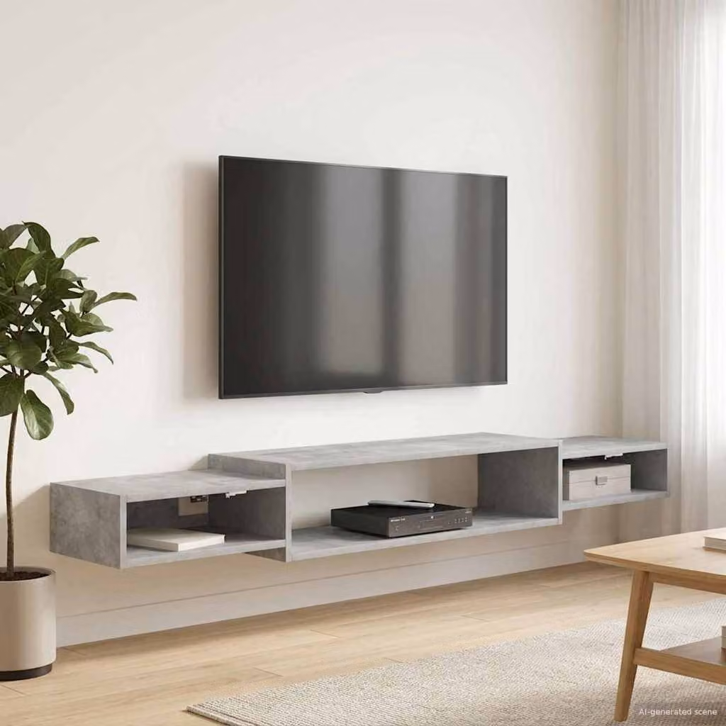 Supporto TV da parete vidaXL moderno in grigio cemento L: 180 cm, P: 28 cm, H: 21 cm