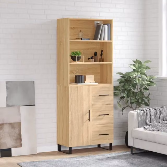 Credenza moderna vidaXL in legno e metallo color beige e rovere L: 69,5 cm, P: 34 cm, H: 180 cm – 1