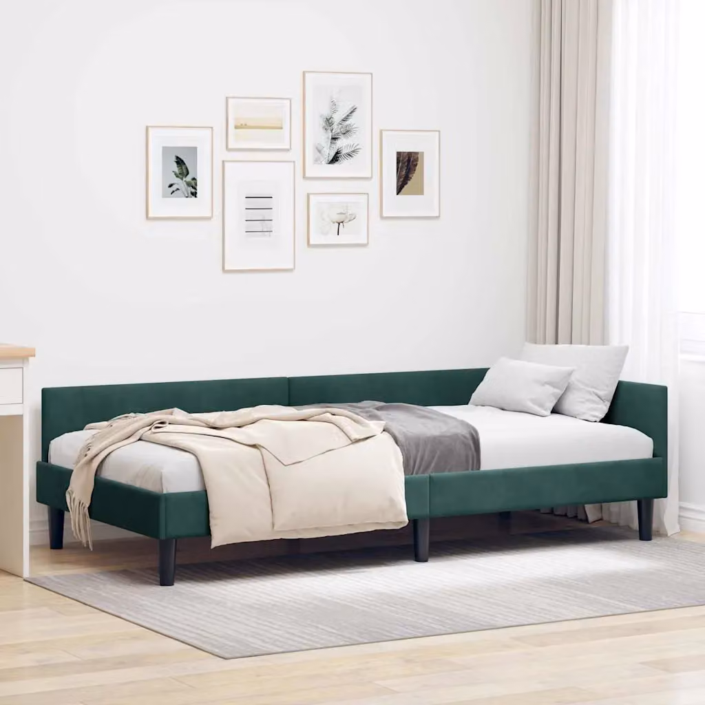 vidaXL Letto ad angolo moderno in velluto verde con struttura in legno e metallo L: 200 cm, P: 100 cm, H: 104 cm