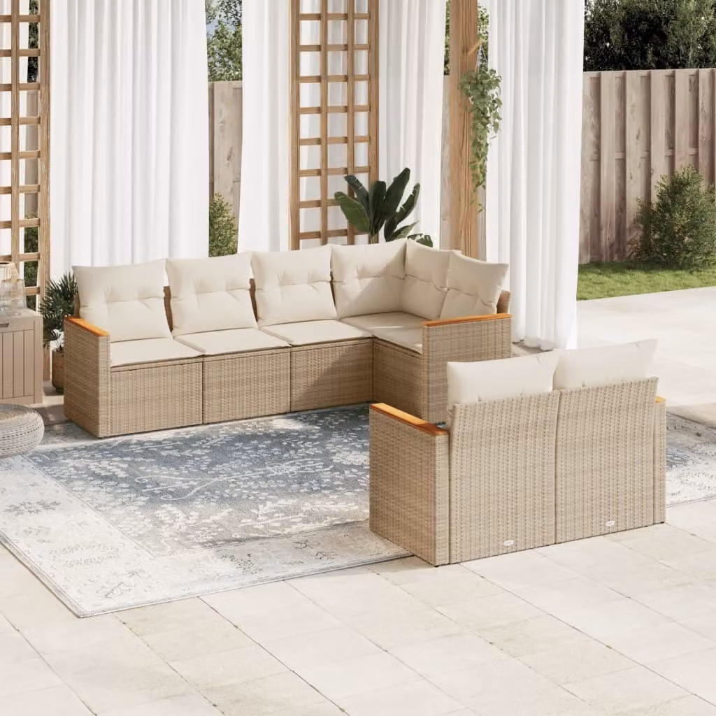 Maison Exclusive - Set Divani da Giardino 7 pz con Cuscini Beige in Polyrattan