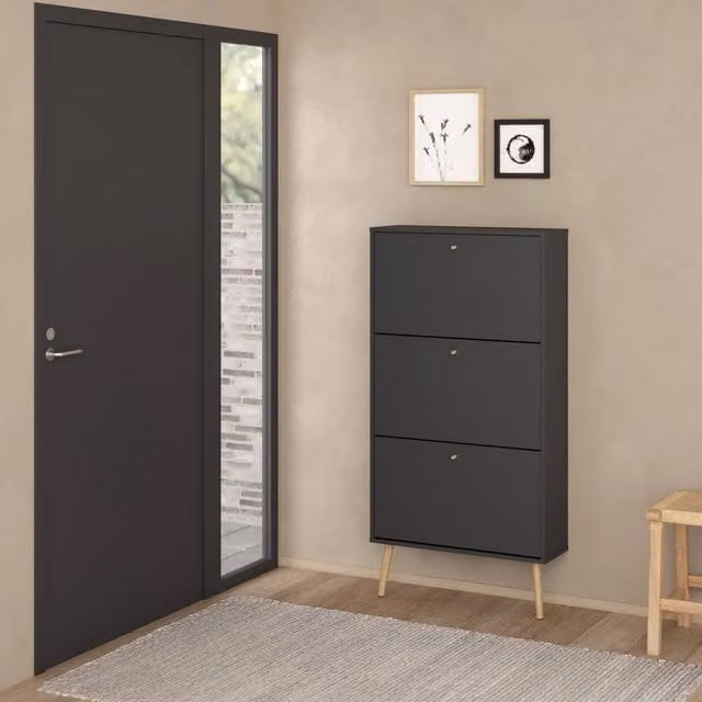 Scarpiera Fung DMORA, Armadio da ingresso e mobile porta scarpe moderno in MDF, Grigio, L: 70,3 cm, P: 24,05 cm, H: 139,3 cm
