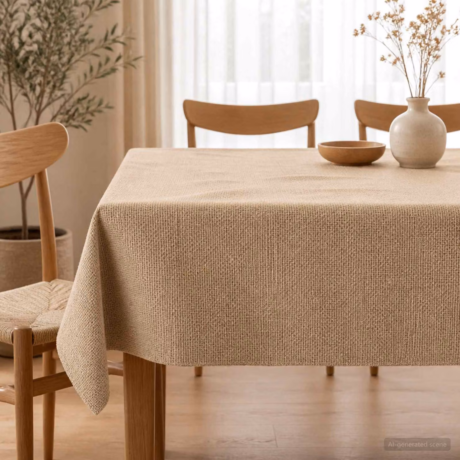 Tovaglia rotonda in juta naturale vidaXL, colore beige, Ø 140 cm