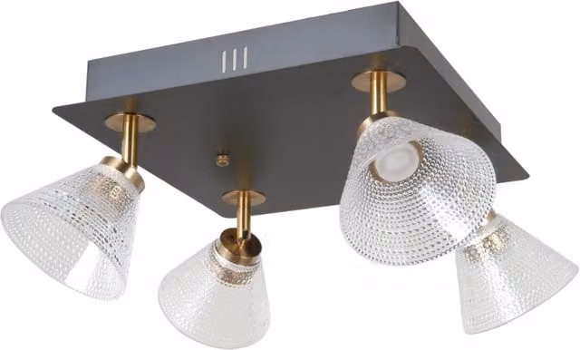 Plafoniera quadrata moderna ORELLA Italux in metallo e vetro con LED 16W, colore nero con vetro trasparente