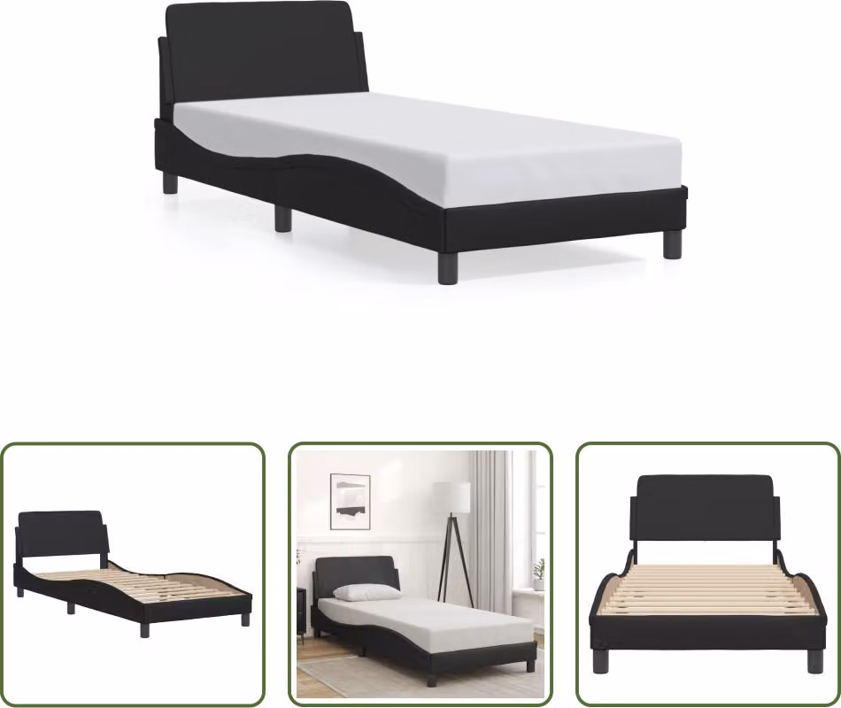 The Living Store Struttura letto con testiera nera 90x190 cm in ecopelle