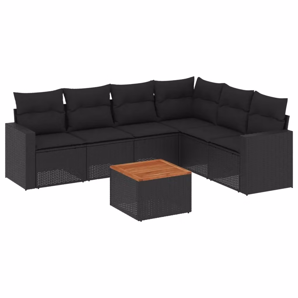 vidaXL Set Divani da Giardino a L con Cuscini 7pz in Polyrattan Nero e Legno di Acacia – 2