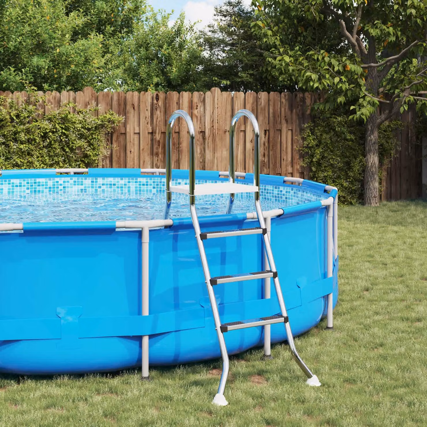 vidaXL Scala per piscina fuori terra a 3 gradini in acciaio inox 304 e plastica, colore argento