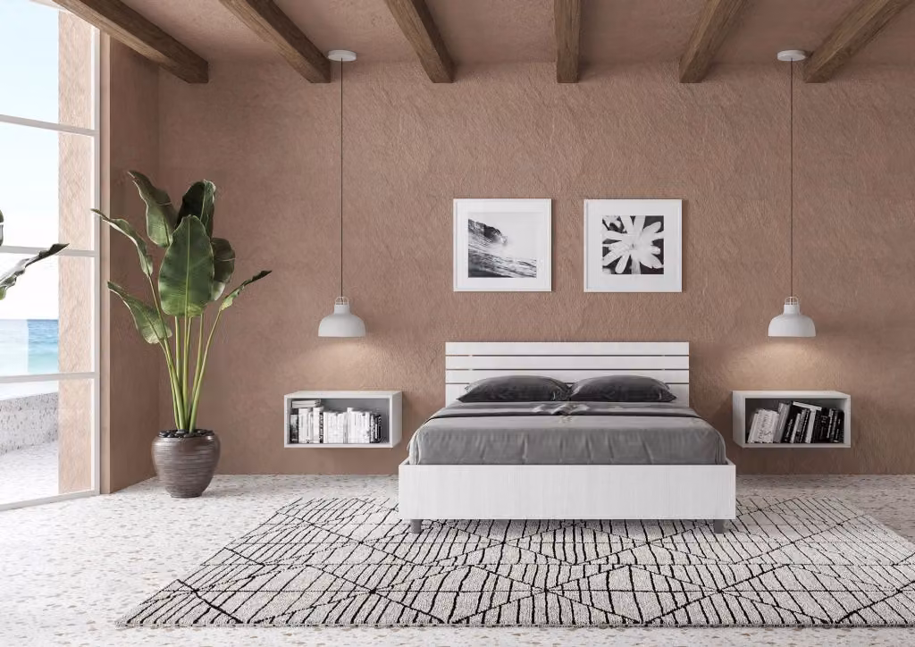 Letto Matrimoniale Francese Ankel GIORDANOSHOP con Contenitore e Rete, Colore Bianco Frassino, L/P/H: 140 x 200 x 90 cm – 2