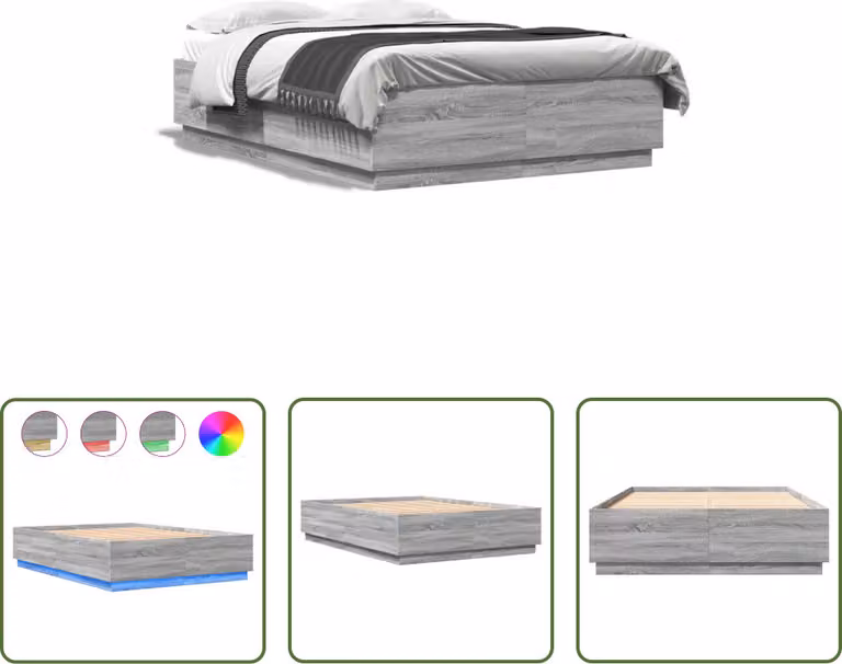 The Living Store Giroletto con LED Grigio Sonoma 140x200 cm Materiale a base di legno