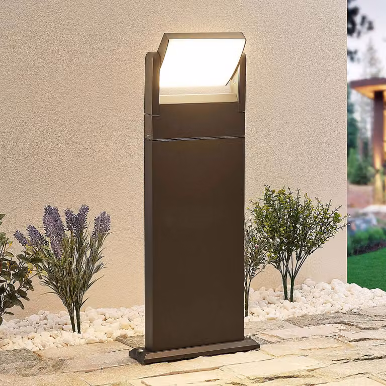 Lampioncino da giardino Cathalena Lindby, Alluminio / Grigio / Zincato, Alluminio, Moderno, Lampada LED da esterni