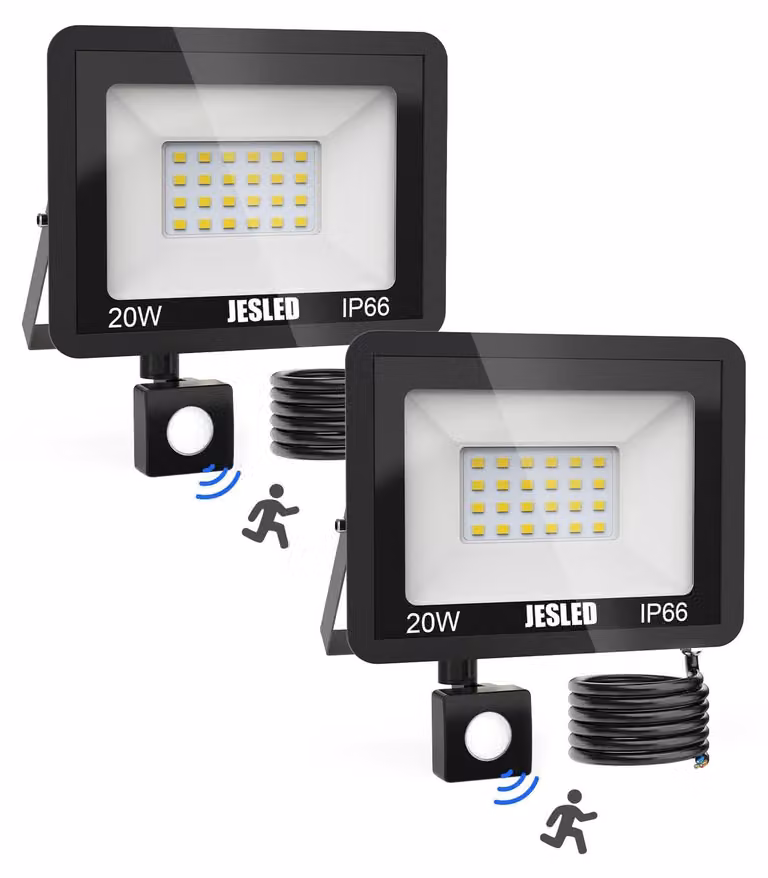 Lampade a LED per esterni, confezione da 2, 20W, con sensore di movimento, grado di protezione IP66, 2200 lumen