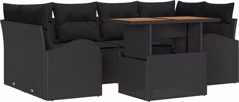 Set Divano da Giardino con archiviazione 7 pcs Nero Poly Rattan