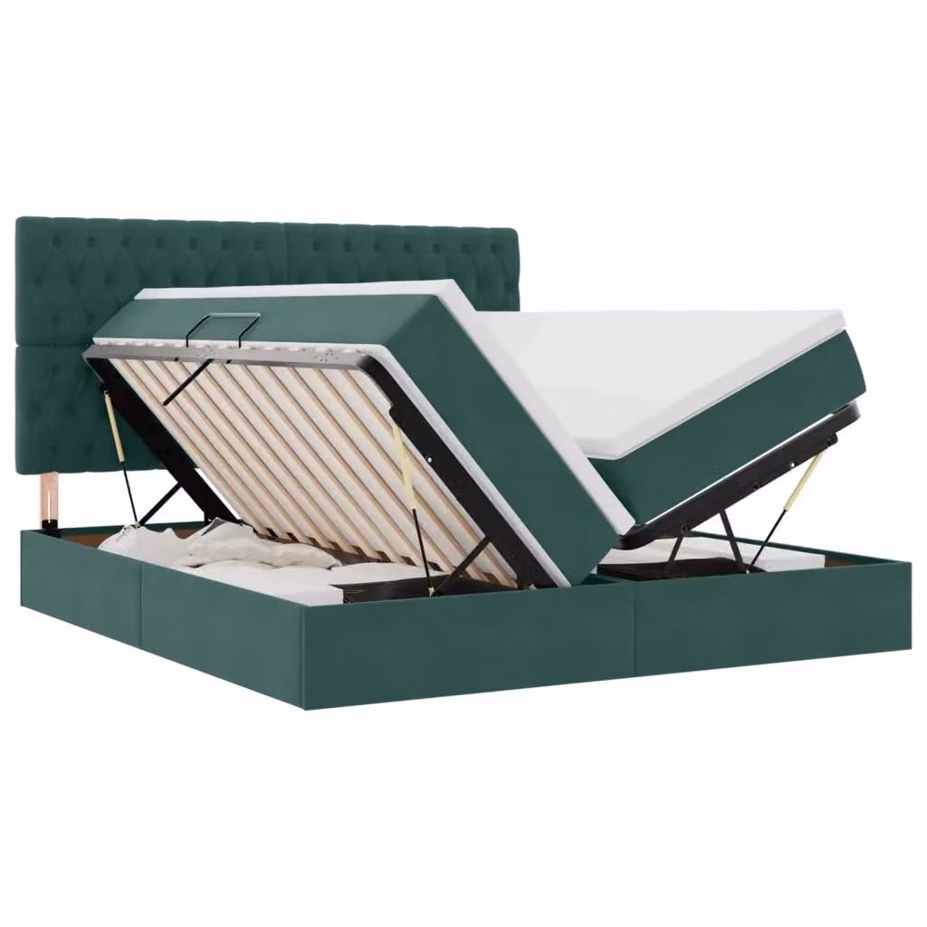 Letto con contenitore e illuminazione LED vidaXL in velluto verde, L/P/H: 200 x 200 x 30,15 cm – 2