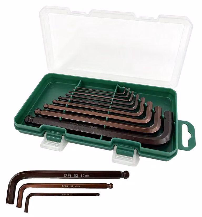 Set di chiavi a bussola da 9 pezzi, con testa conica, in acciaio S2 temprato, da 1,5 a 10 mm, per uso domestico