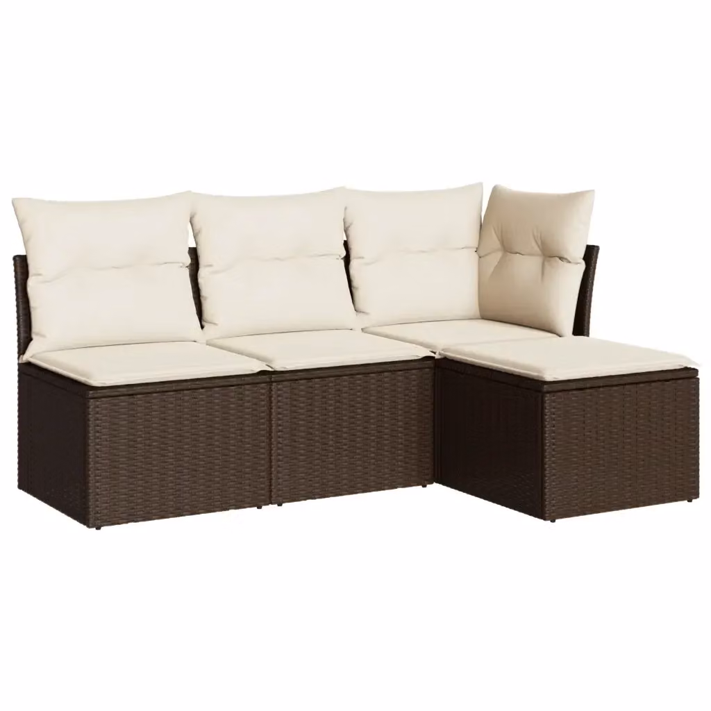 vidaXL Set Divano da Giardino 4 pz a L in Polyrattan Marrone e Bianco con Cuscini Imbottiti e Coperture Rimosse – 2