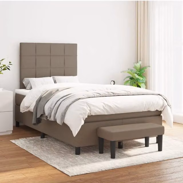 Letto Ibrido vidaXL con Giroletto a Molle e Materasso in Tessuto Beige e Bianco L/P/H: 120 x 200 x 203 cm