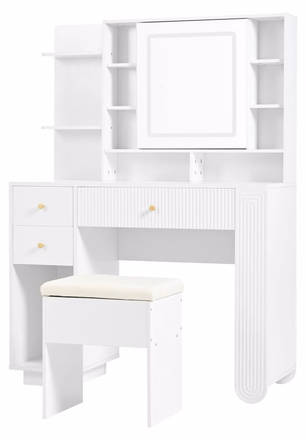 Tavolino da trucco - Tavolo per il trucco - Tavolo cosmetico - Mobiletto per il trucco - Finitura effetto legno bianco - Illuminazione LED a 3 colori