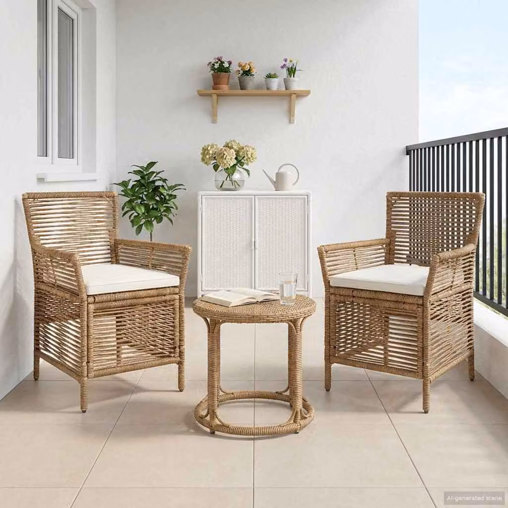 Set di 2 sedie da esterno vidaXL in polyrattan beige con cuscini inclusi