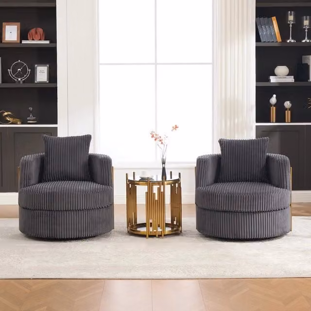 Poltrona relax girevole imbottita ¨C Minimal ¨C Grigio cord, con poggiapiedi, per soggiorno camera