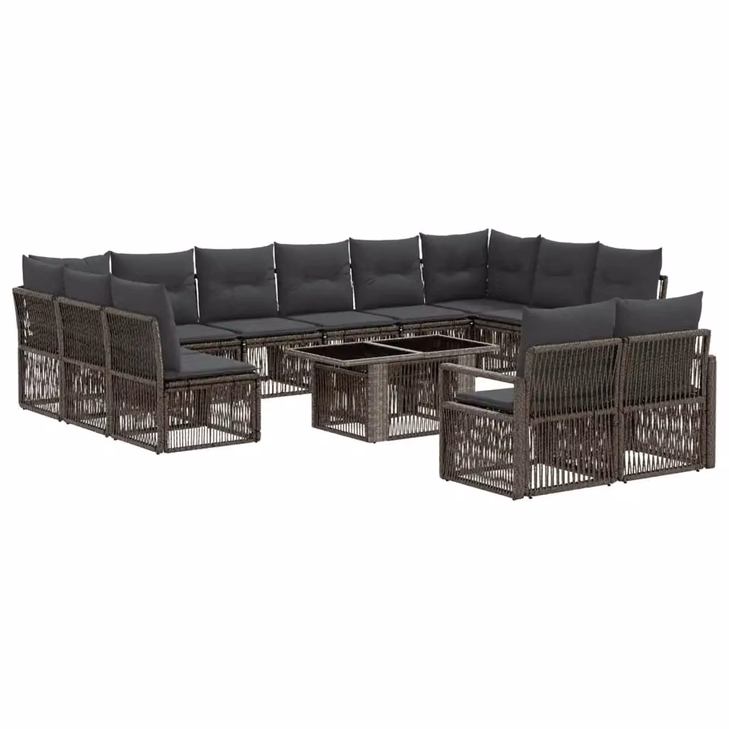 Set Divano da Giardino vidaXL 13 Pezzi a Forma di U in Polyrattan Grigio e Antracite con Cuscini e Tavolino – 2