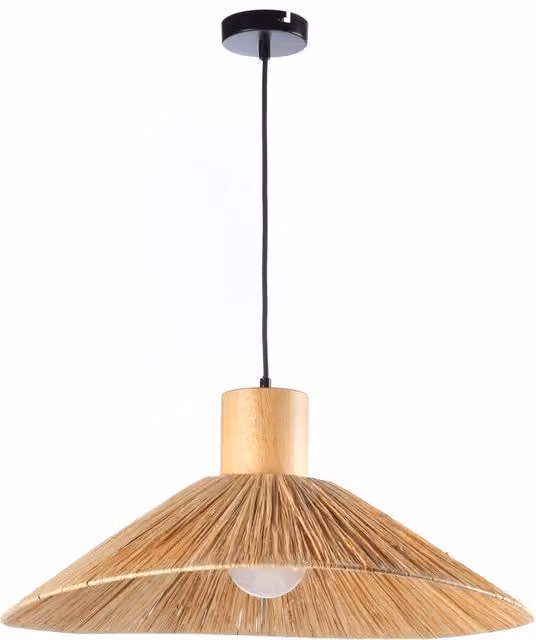 Lampada a sospensione Onli Rafia in stile boho beige con dettagli in legno e rattan