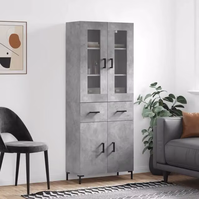 Credenza-Buffet-Armadio da cucina Grigio Cemento 69,5x34x180 cm in Legno Multistrato 180761