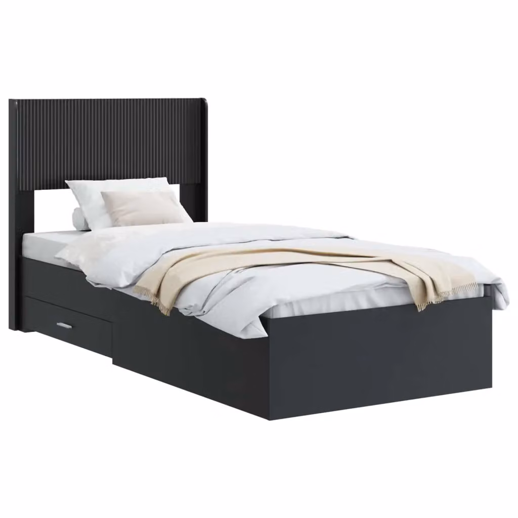 Letto moderno con contenitore e testata vidaXL in legno nero L: 190 cm, P: 140 cm, H: 82 cm – 2