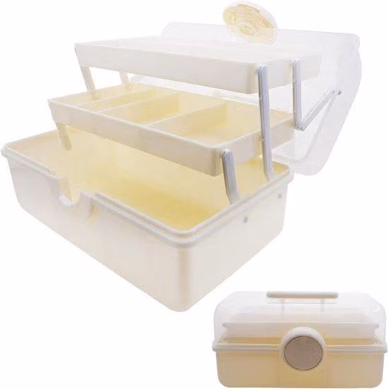 Cassettiera in plastica con 2 cassetti grandi, color crema
