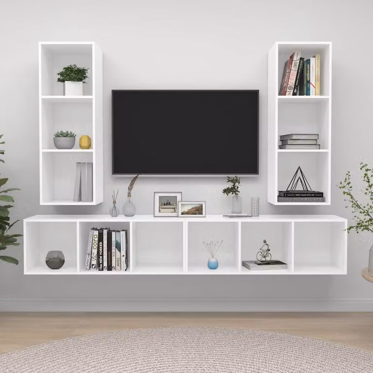 Set di 4 mobili TV da parete vidaXL in legno multistrato e MDF, colore bianco opaco