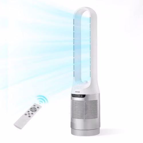 VEVOR Ventilatore a Torre Senza Pale, Oscillazione 65°, Ventilatore a Colonna Senza Pale, 12 Velocità, 4 Modalità, Timer 8 Ore, Flusso d’Aria Potente 4,5 m/s, Silenzioso, per Camera da Letto Ufficio