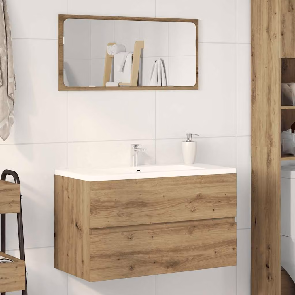 Pensile da bagno moderno vidaXL in legno rovere color marrone con cassetti, L: 80 cm, P: 38,5 cm, H: 45 cm