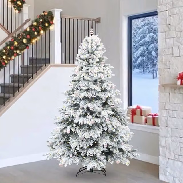 Albero di Natale artificiale moderno vidaXL verde e bianco con 300 LED luce bianca calda in PE e PVC, Altezza: 240 cm – 1