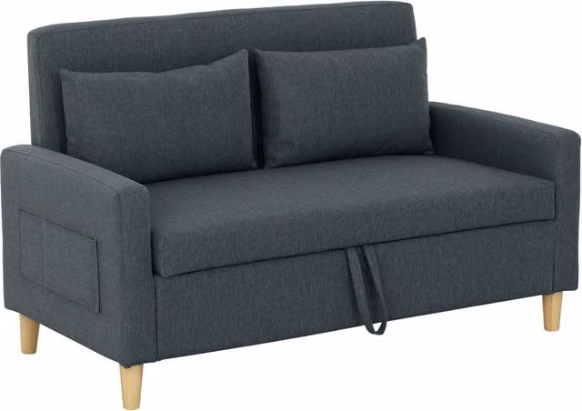 Divano 2 Posti Salvaspazio con Vano Contenitore in Tessuto Effetto Lino e Legno 135x72x84 cm Grigio Carbone Design Moderno