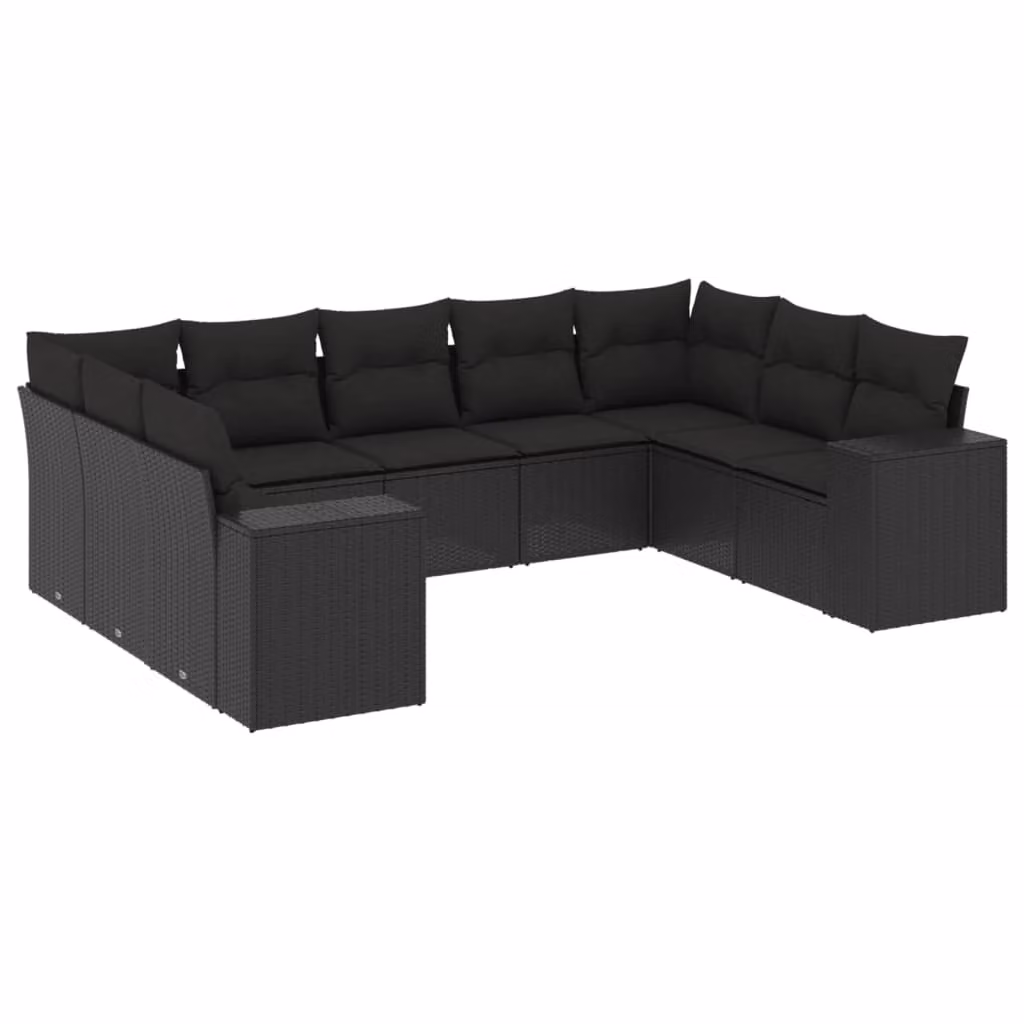 Set Divani da Giardino 9 pz con Cuscini Nero in Polyrattan
