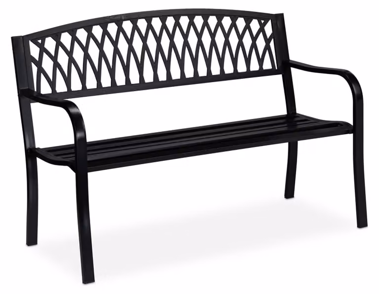 Panchina da giardino Relaxdays, a due posti, robusta, design rustico, comoda, in metallo, dimensioni: 87 x 127 x 60 cm, nera