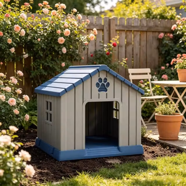 Cuccia per cani da esterno con aperture di ventilazione e pavimento rialzato