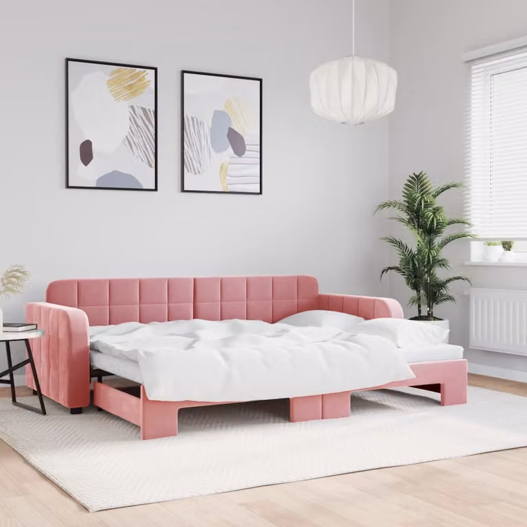 vidaXL Divano Letto con Letto Estraibile in Velluto Rosa