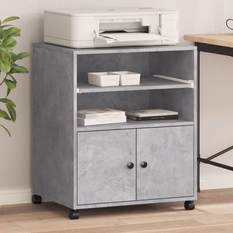 vidaXL Supporto per Stampante con Ruote in MDF Grigio Opaco L: 60 cm, P: 48 cm, H: 74 cm