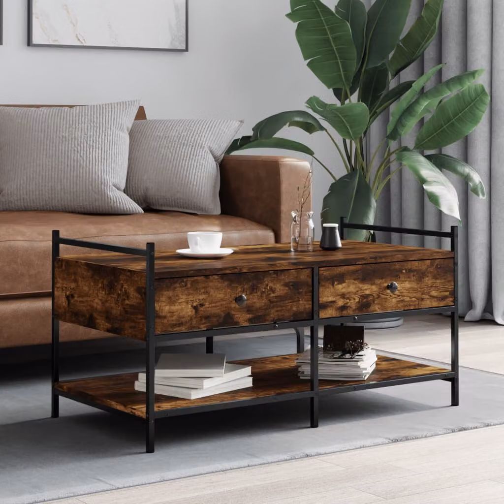 vidaXL Tavolino da Salotto in Legno Rovere Fumo, Design Industriale, L 99 x P 50 x H 50 cm
