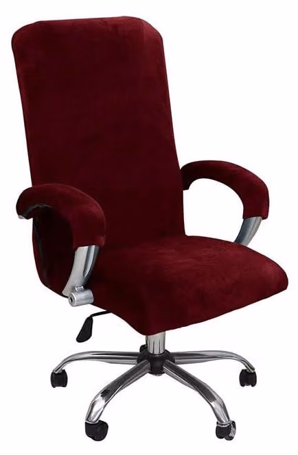 Copertura in velluto per sedia da ufficio con braccioli, color borgogna