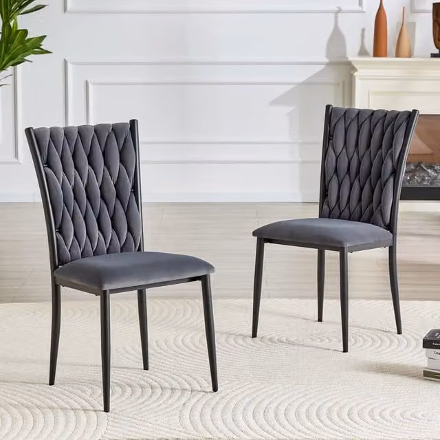 Sedia da pranzo moderna WISHDOR in velluto grigio con gambe in metallo nero L/P/H: 55 x 48 x 88 cm